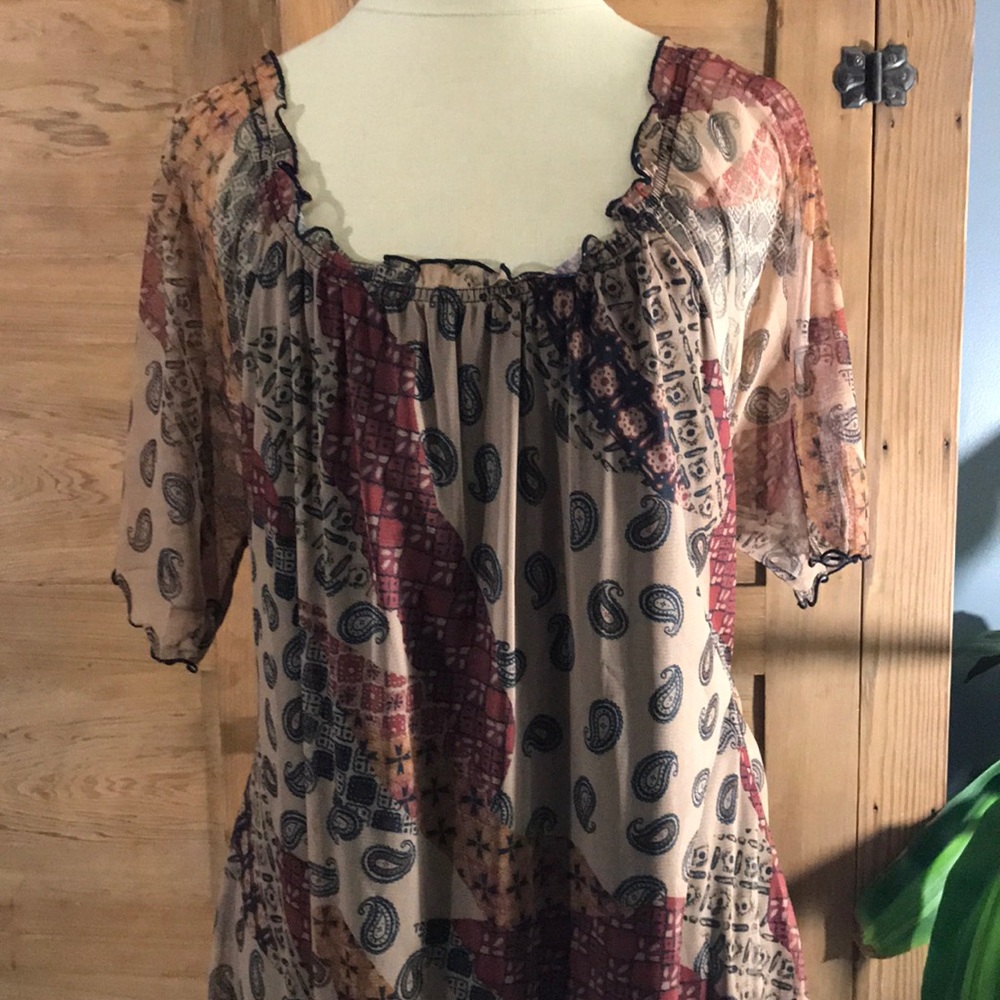 EXPRESSIONS brown red brick dress short sleeve tie back